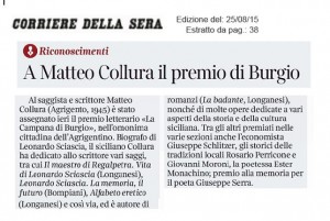 Corriere della Sera 25 Agosto 2015 Premio La Campana di Burgio